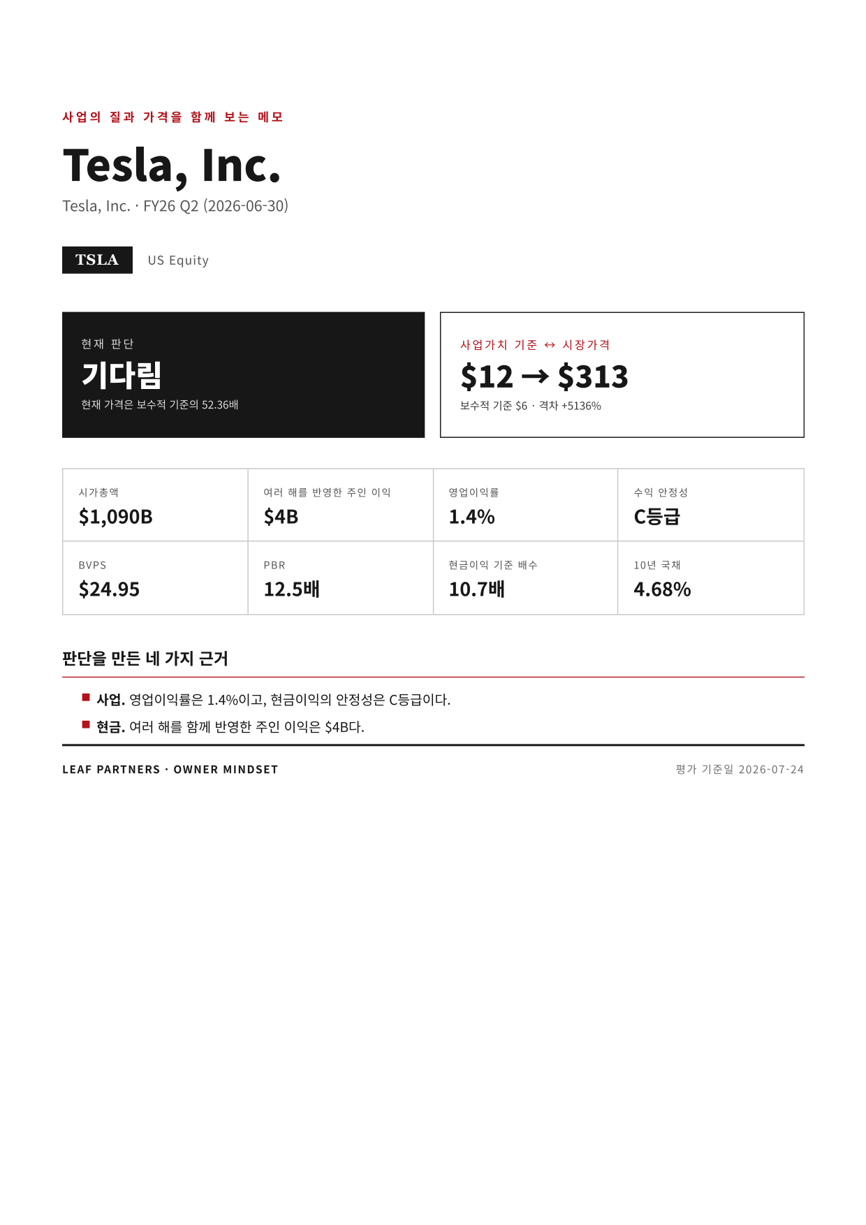 Tesla, Inc. 리포트 1페이지